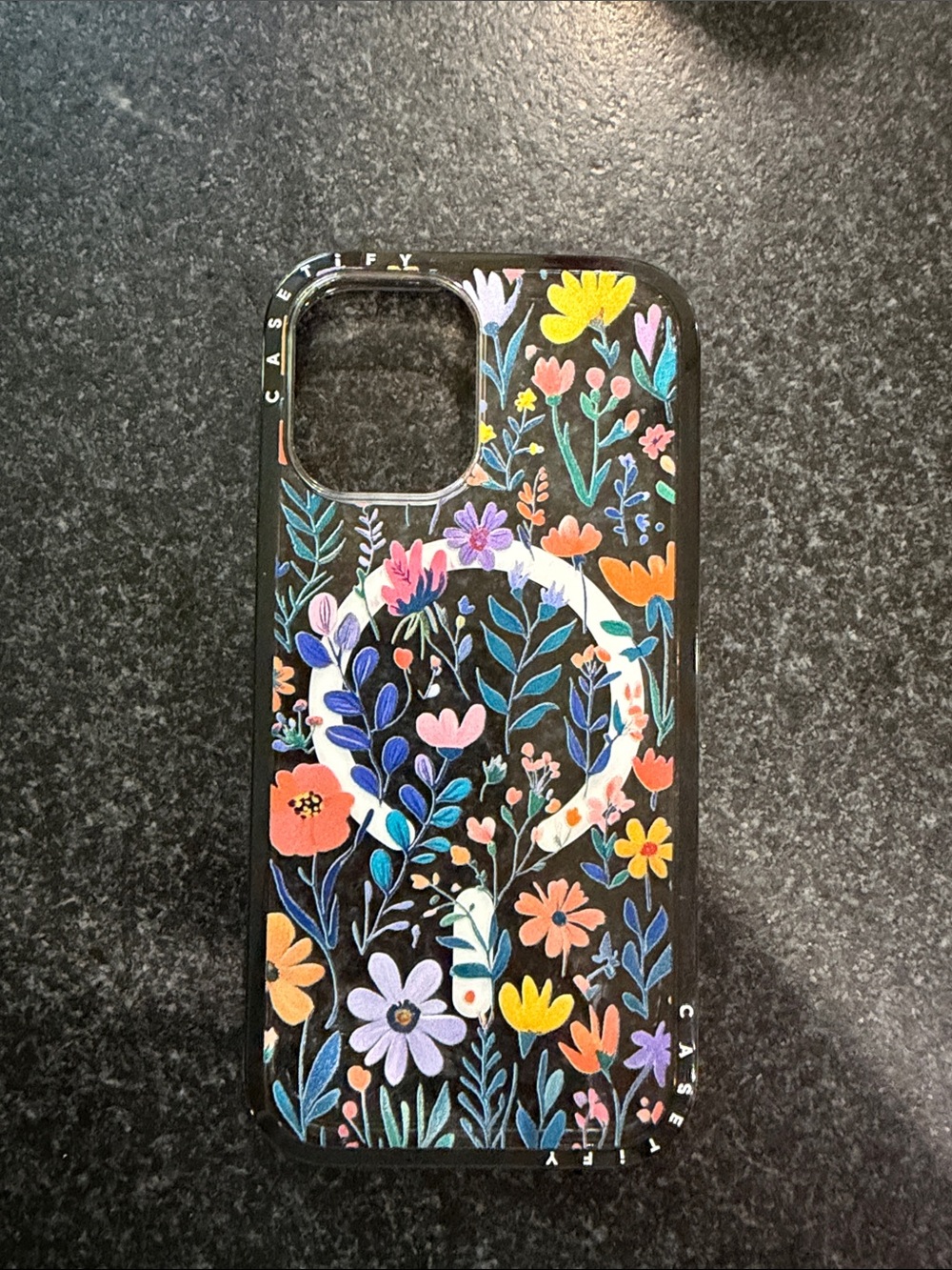 iPhone 17 Casetify Black Floral Phone Case with Multicolor Blooms